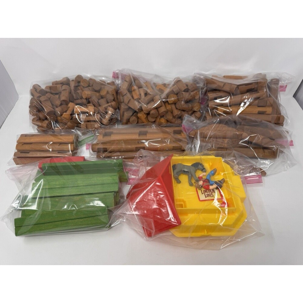 Vintage Lincoln Logs Wooden Building Pieces Lot ~290 Pieces Sorted Clean (A)